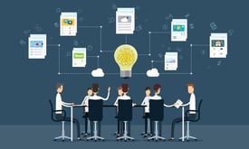 Graphic of people sitting at a desk thinking of ideas